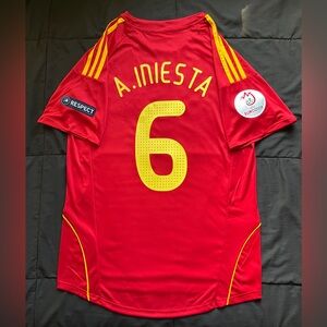 Iniesta #6 Spain 2008 Euro Soccer Jersey Retro Home Red Andres
